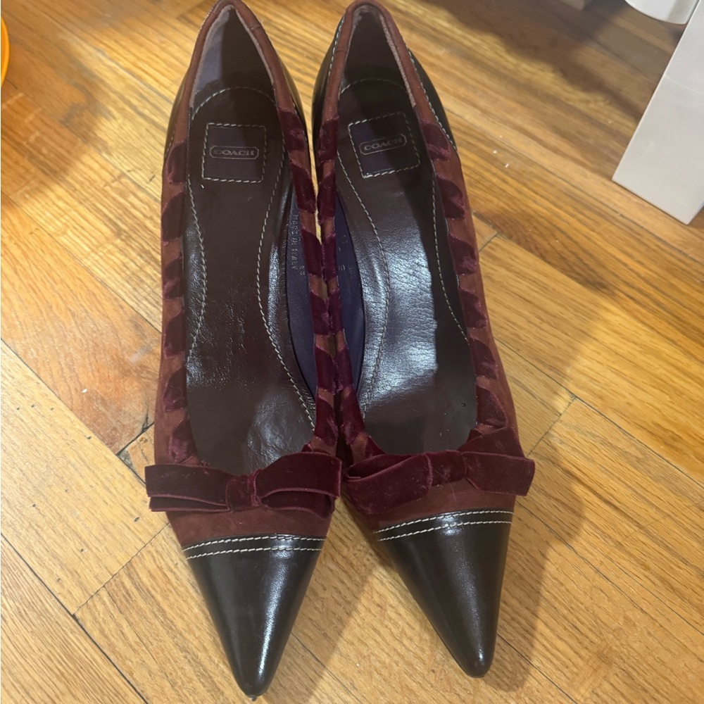 Coach Velvet Burgundy and Black Heels